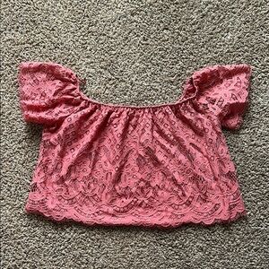 Express Lace Off-Shoulder Top - Pink
